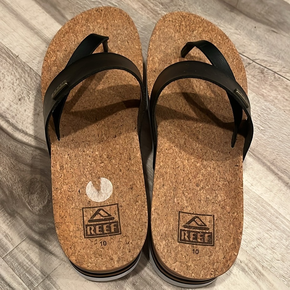 Reef cushion sol hi Black Sandals with Cork Footbed platform sole size 10 - Picture 7 of 10